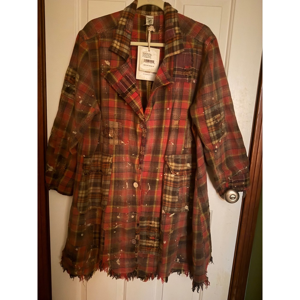 Magnolia Pearl Fleet Street Jacket 1232 Wallace Plaid Cotton Paint Splatter OS